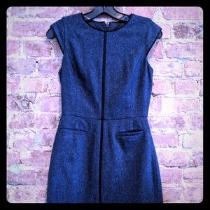 Form fitting navy tweed business dress